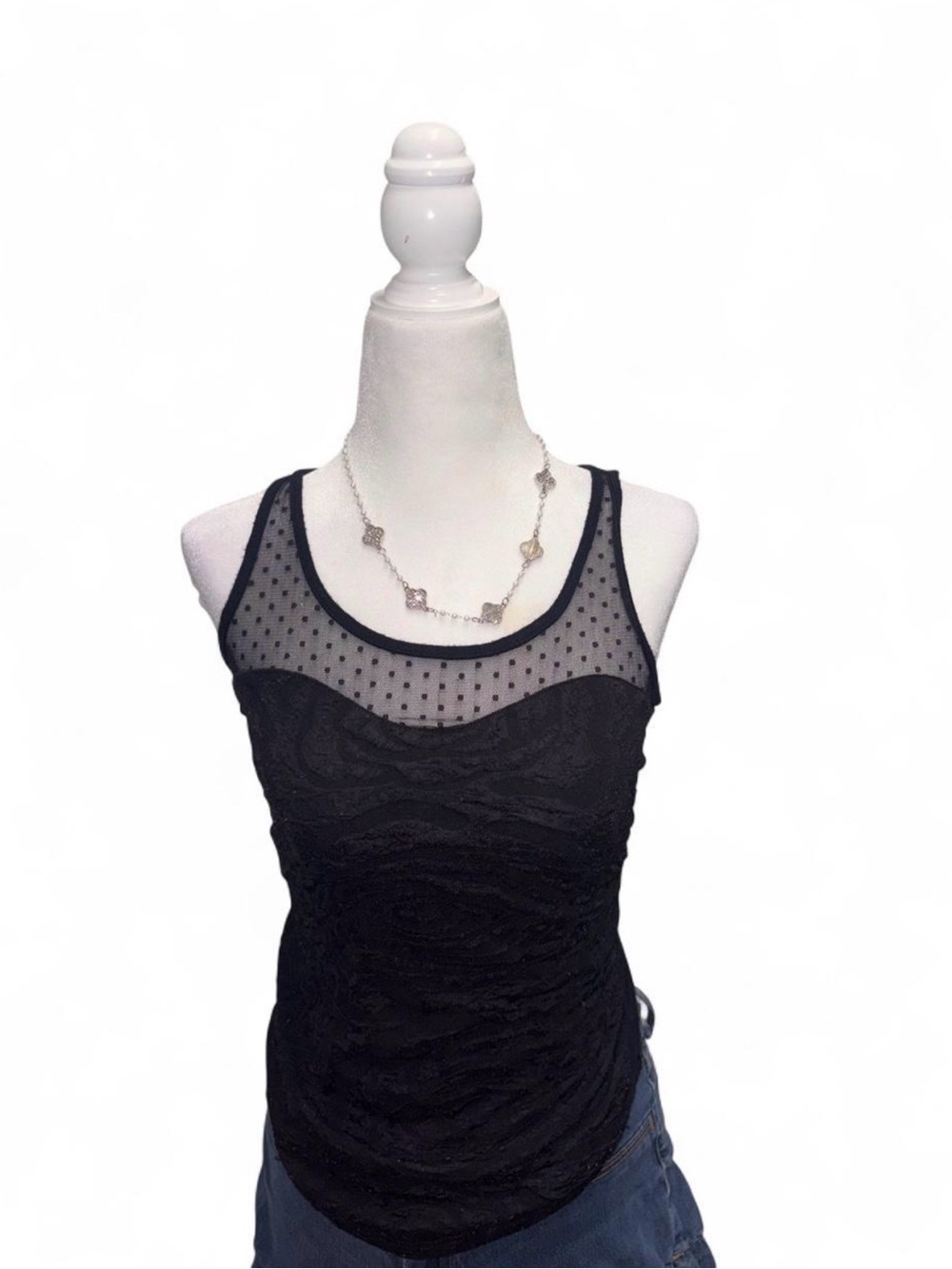Wet Seal Black Sheer Polka Dot Lace Tank Top